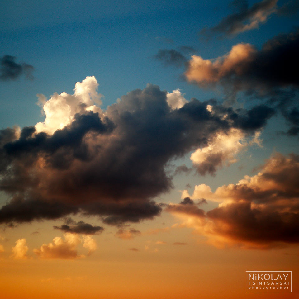снимка на небе, драматични облаци, залез, художествен принт с ограничено издание, за интериор